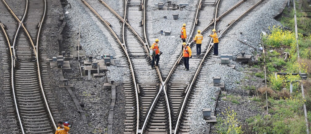 Constructions on the Belt and Road freight rail route in Dazhou, China