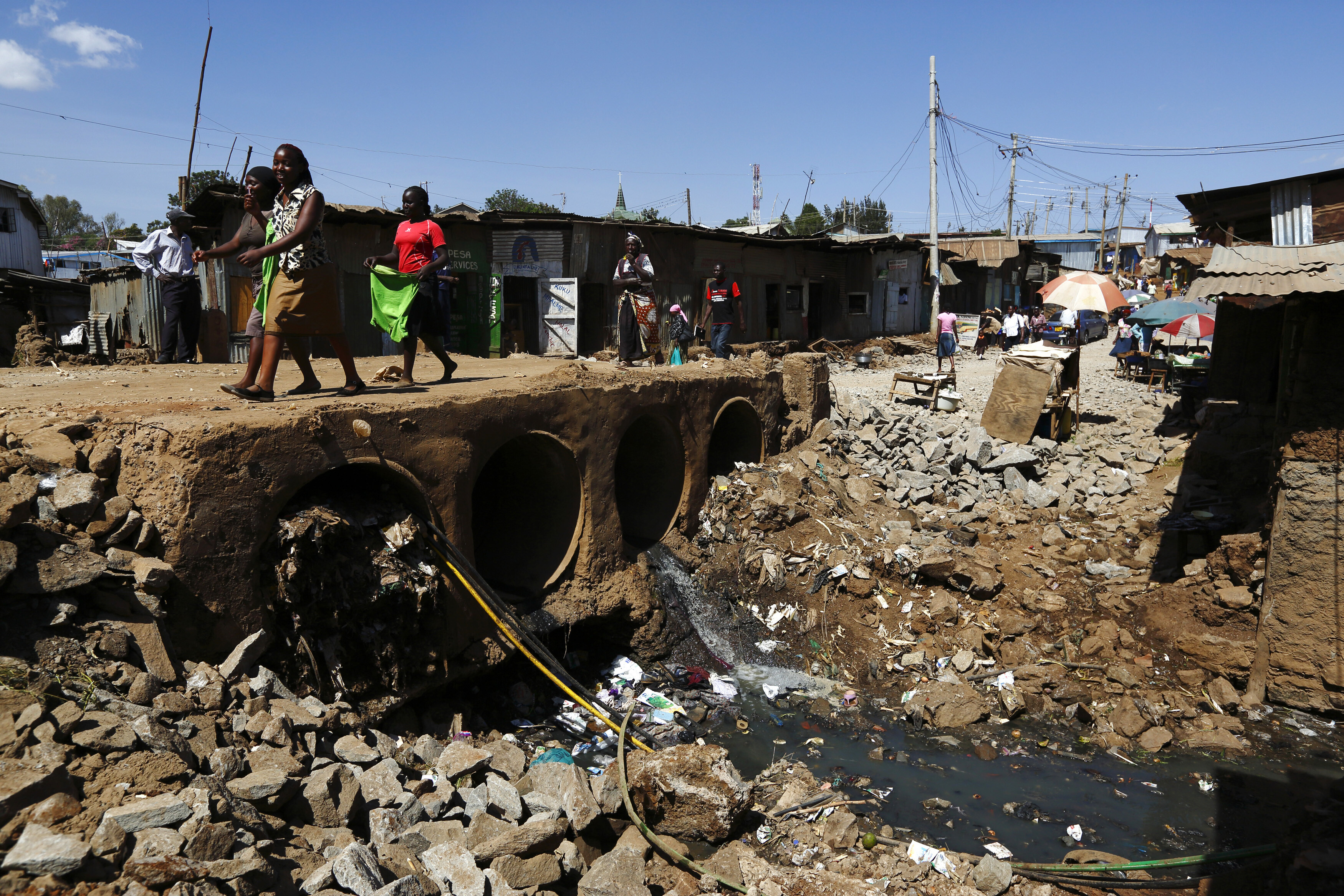 Open sewers in the Kibera district of Kenya's capital, Nairobi. Better data can help Africa address its lack of safely managed sanitation.