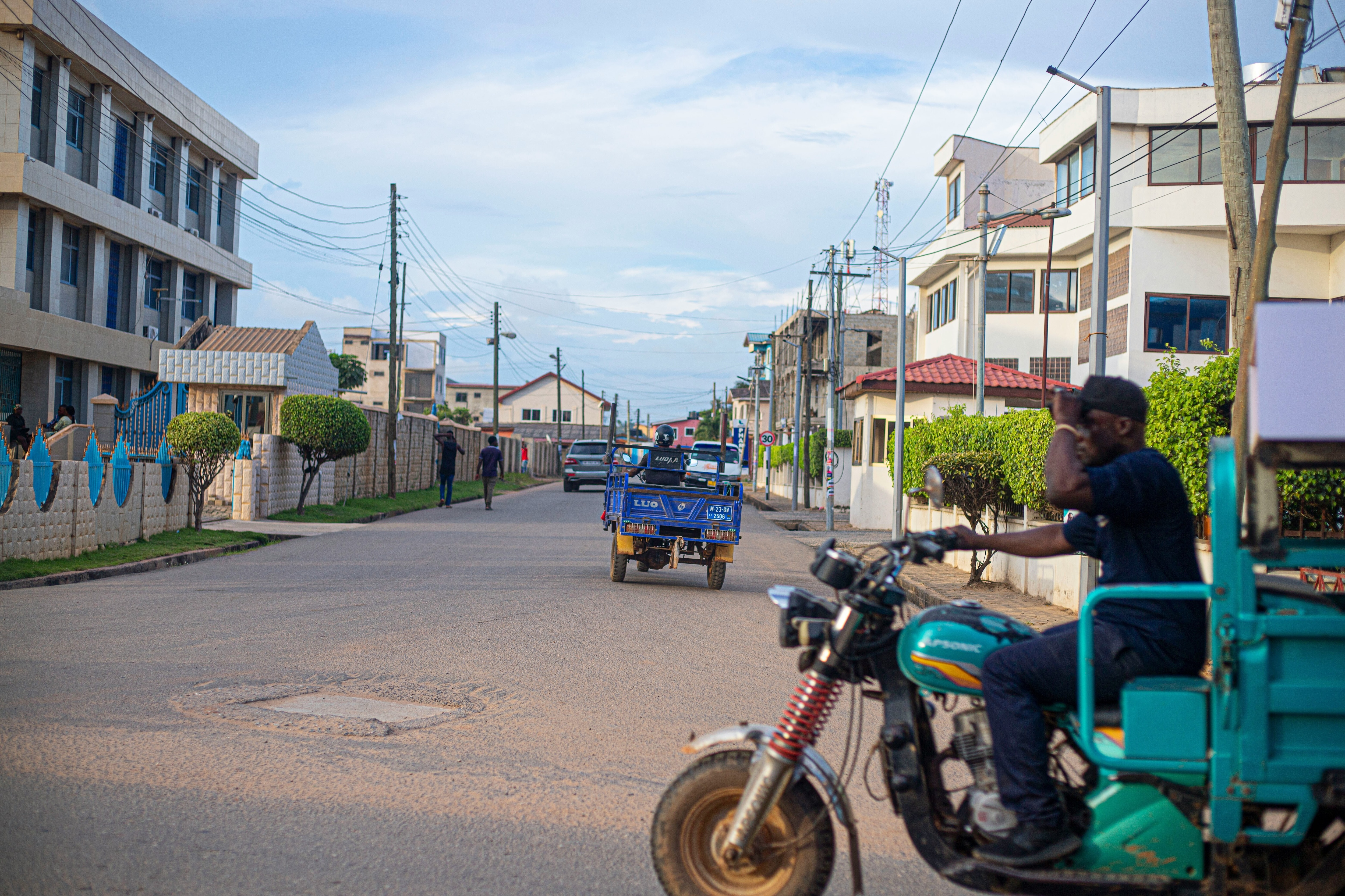 Power lines in a street in Ghana, West Africa