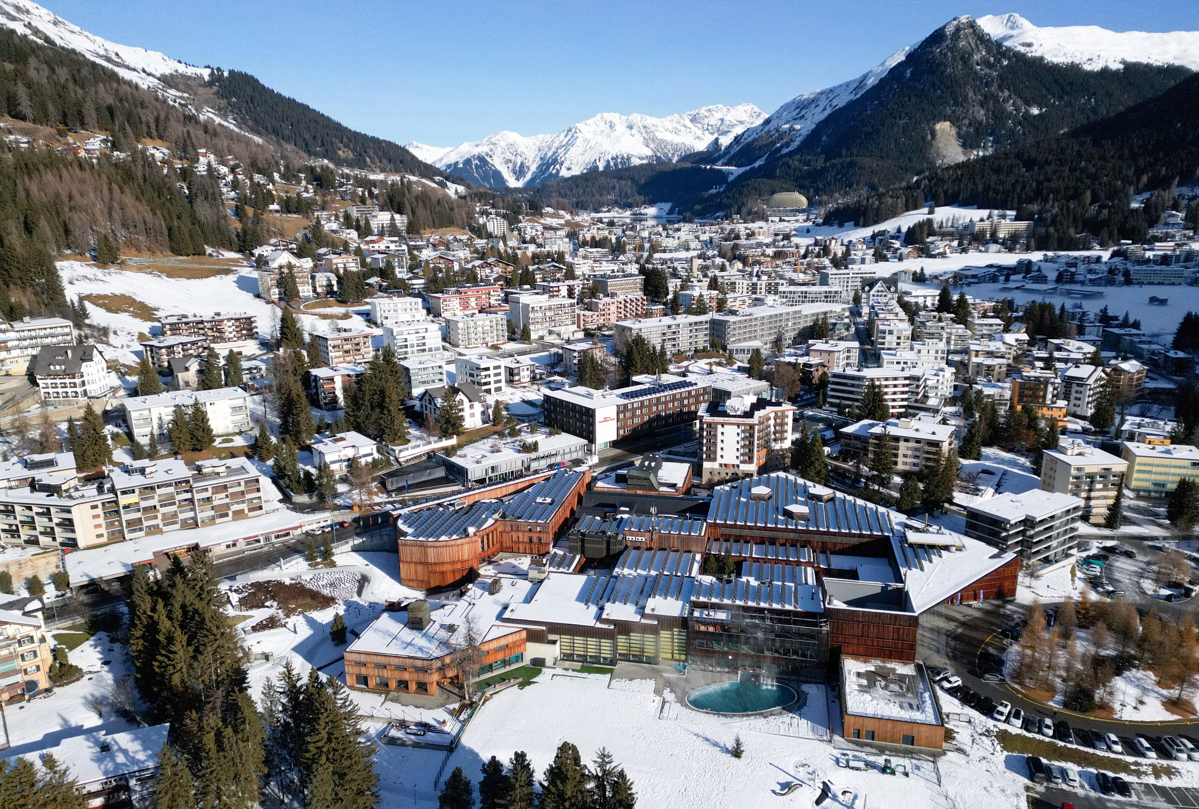 A drone view shows the Congress Center and the town of Davos ahead of the annual meeting of the World Economic Forum (WEF), Switzerland, December 9, 2025: Public-private partnerships, blended finance and regional coalitions can accelerate innovations that fuel sustainable growth