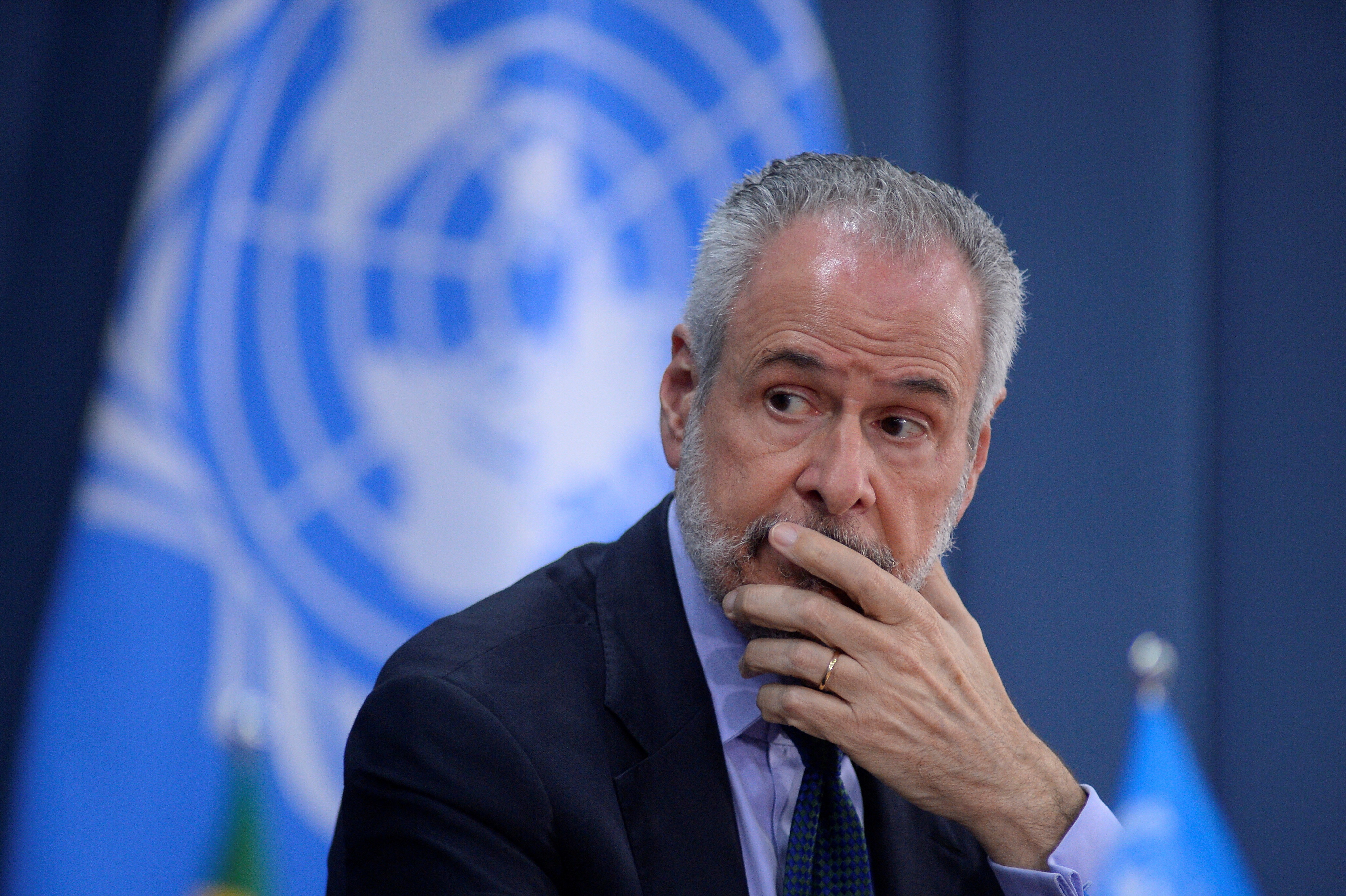 COP30 President Ambassador André Corrêa do Lago listens to Simon Stiell, Secretary of UN Climate Change (UNFCCC), during an event in Brasilia, Brazil.
