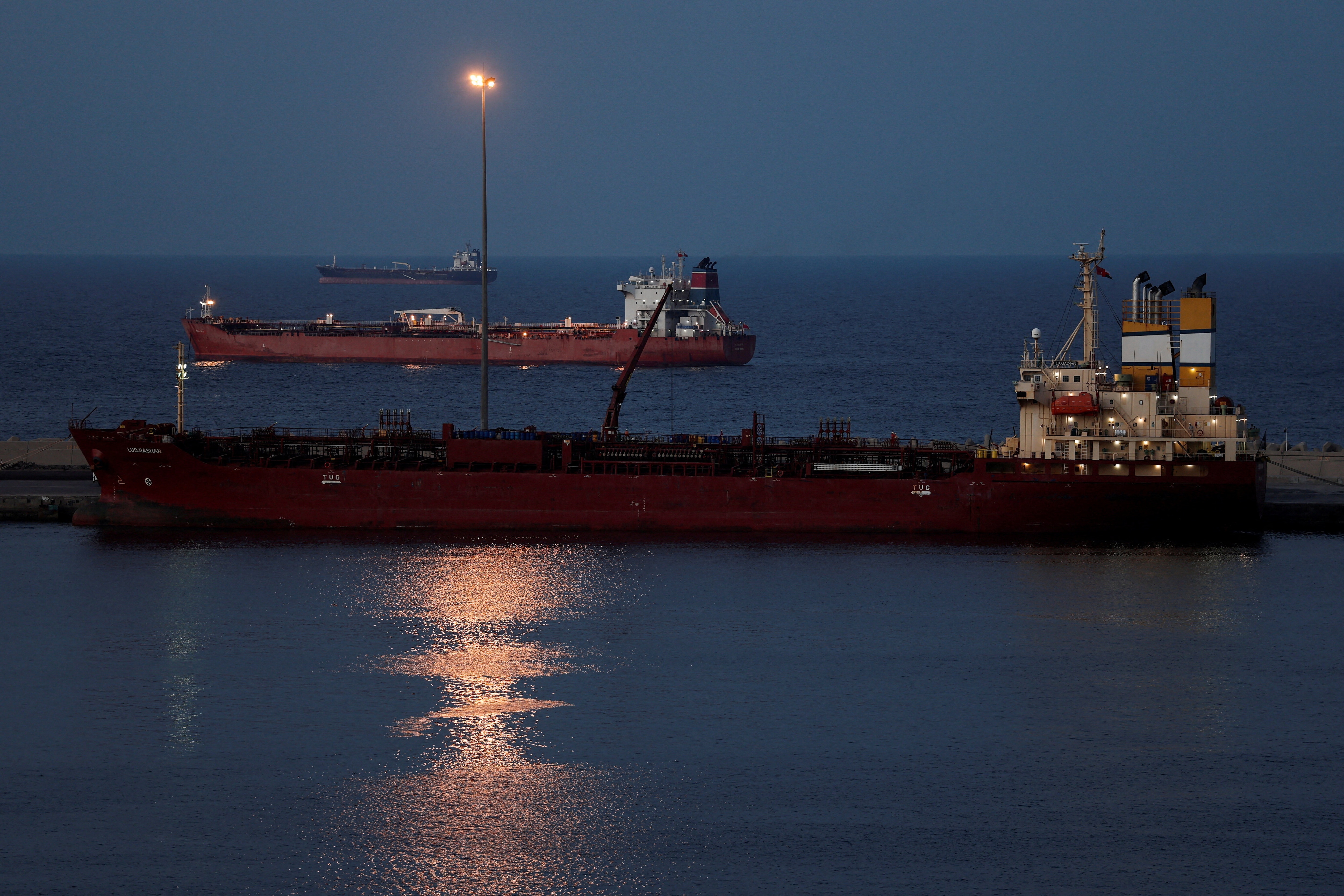 FILE PHOTO: Luojiashan tanker sits anchored in Muscat, as Iran vows to close the Strait of Hormuz, amid the U.S.-Israeli conflict with Iran, in Muscat, Oman, March 7, 2026. REUTERS/Benoit Tessier/File Photo