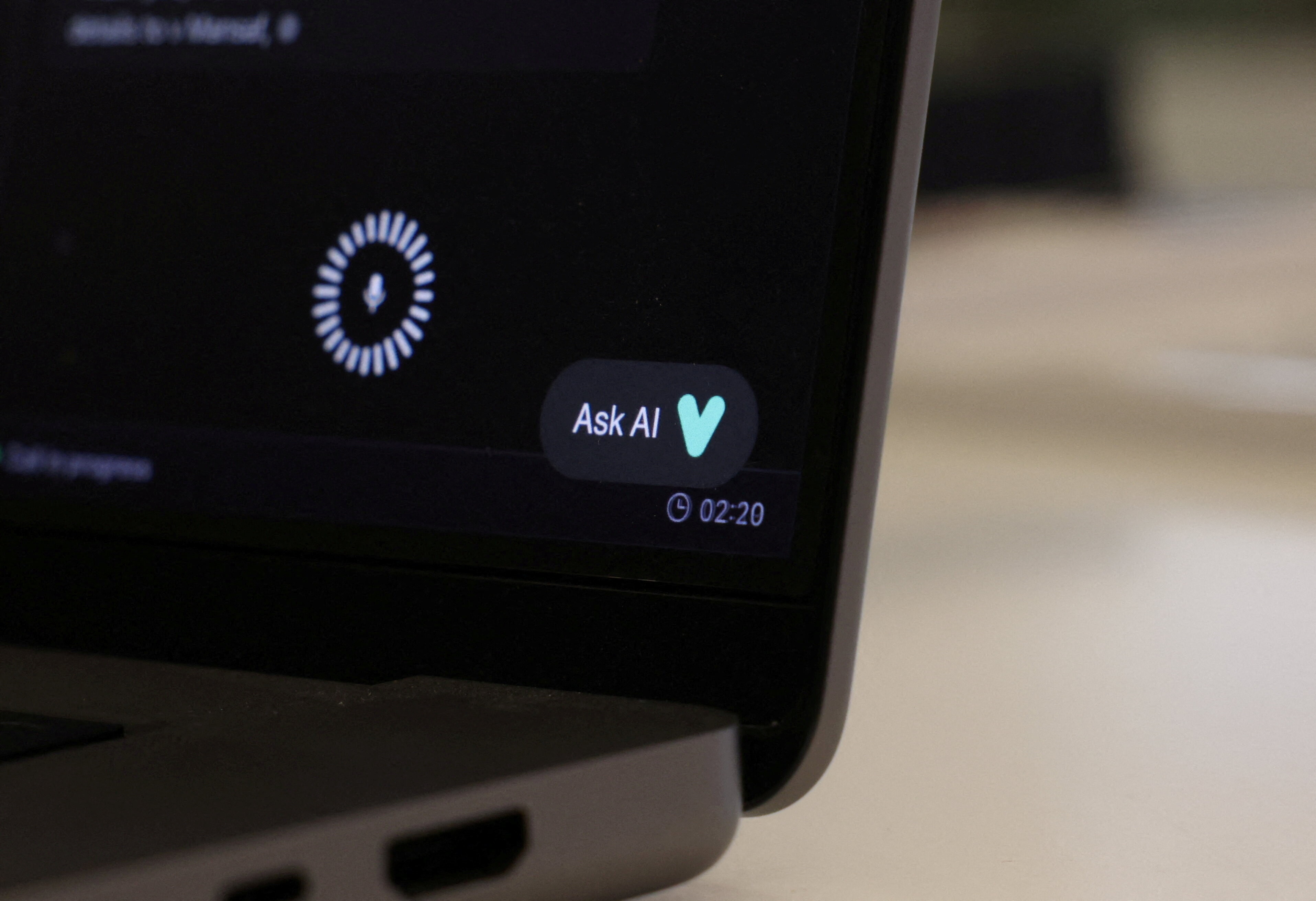 A laptop screen shows an interaction with an AI chatbot during a visit to the office of advertising startup The Media Ant, in Bengaluru, India.