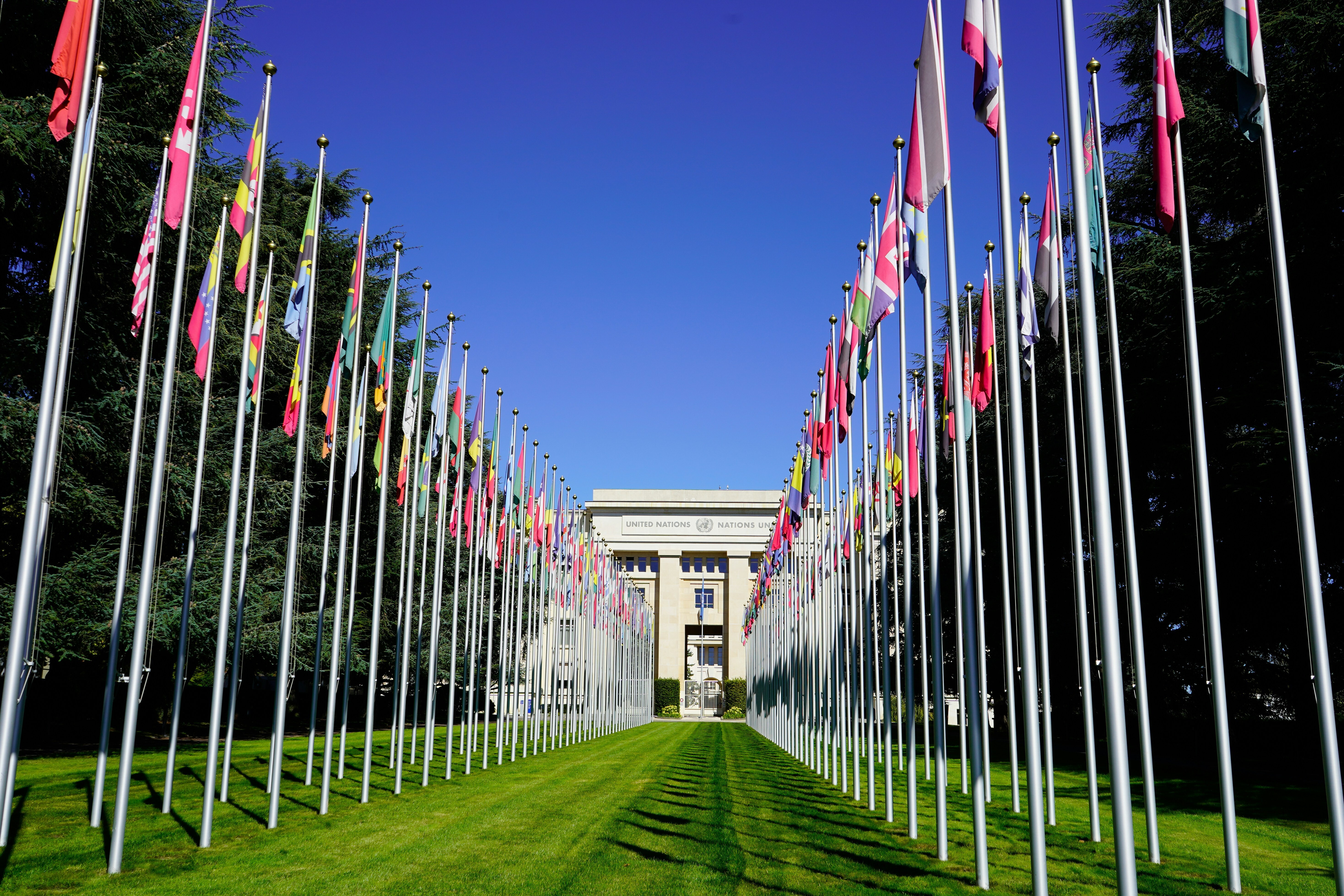 The heart of diplomacy at the Palais des Nations, Avenue de la Paix, Geneva, Switzerland.