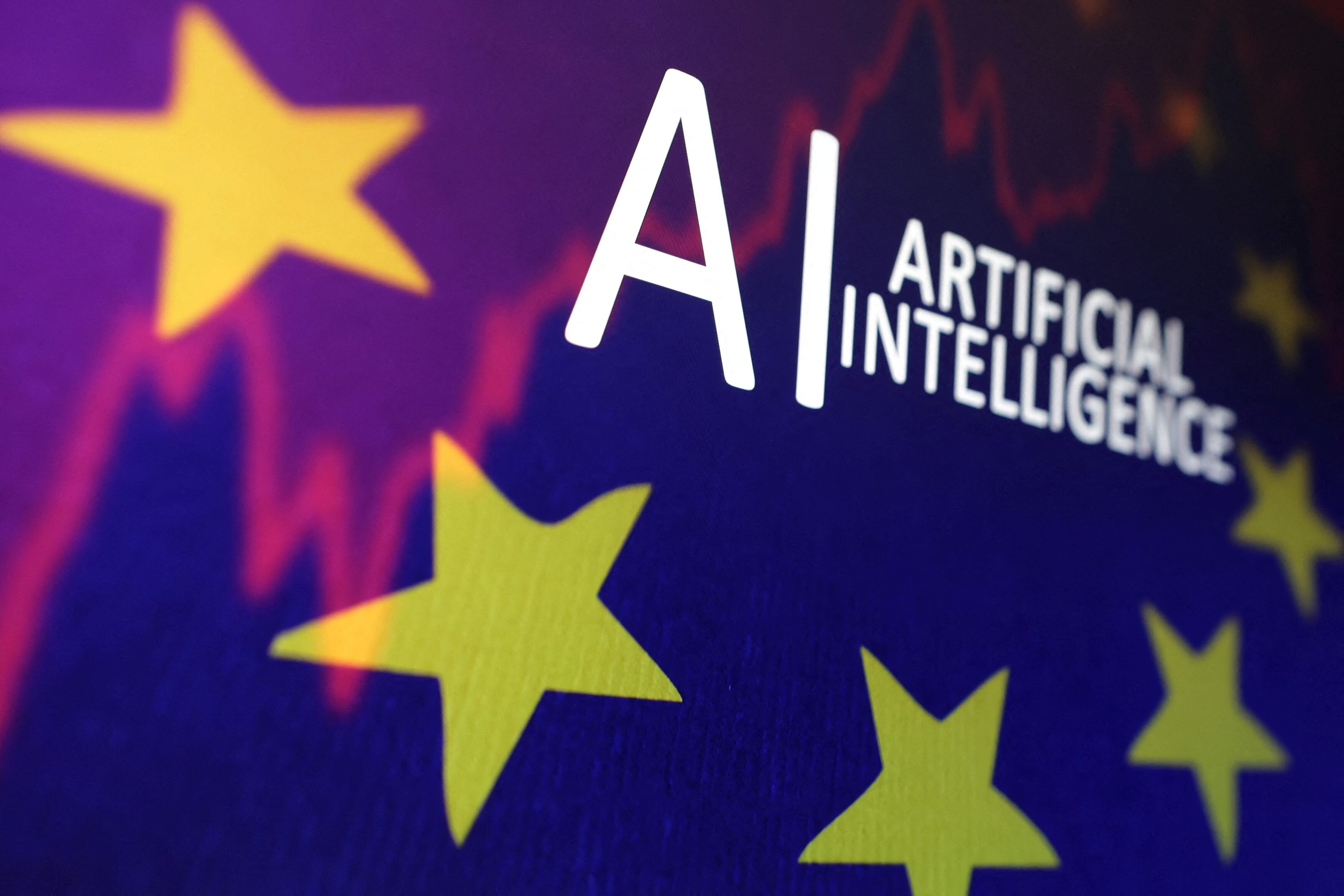EU flag, stock graph and "AI ARTIFICIAL INTELLIGENCE" words are seen in this illustration taken, May 21, 2024. REUTERS/Dado Ruvic/Illustration