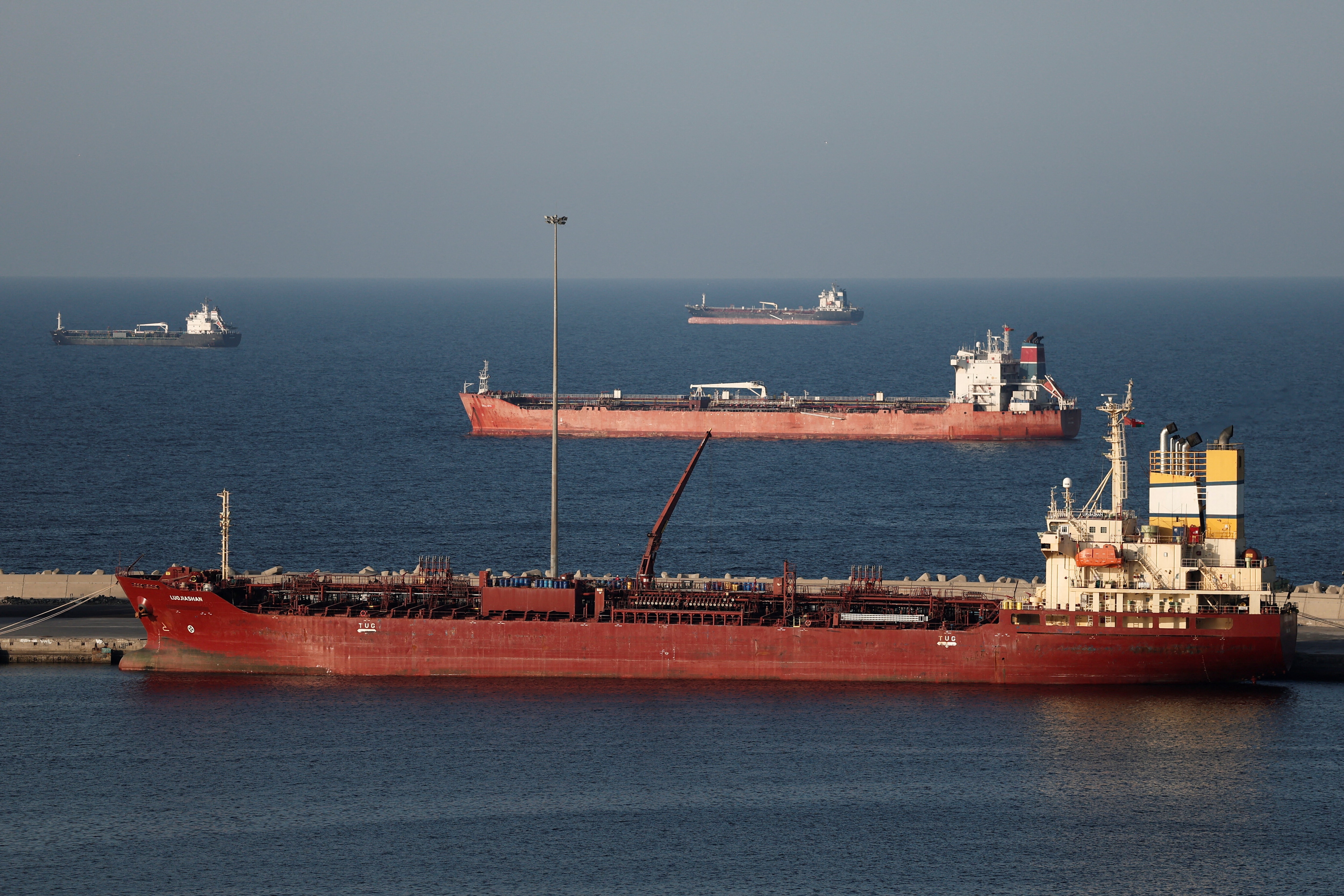Luojiashan tanker sits anchored in Muscat, as Iran vows to close the Strait of Hormuz, amid the U.S.-Israeli conflict with Iran, in Muscat, Oman, March 7, 2026. REUTERS/Benoit Tessier