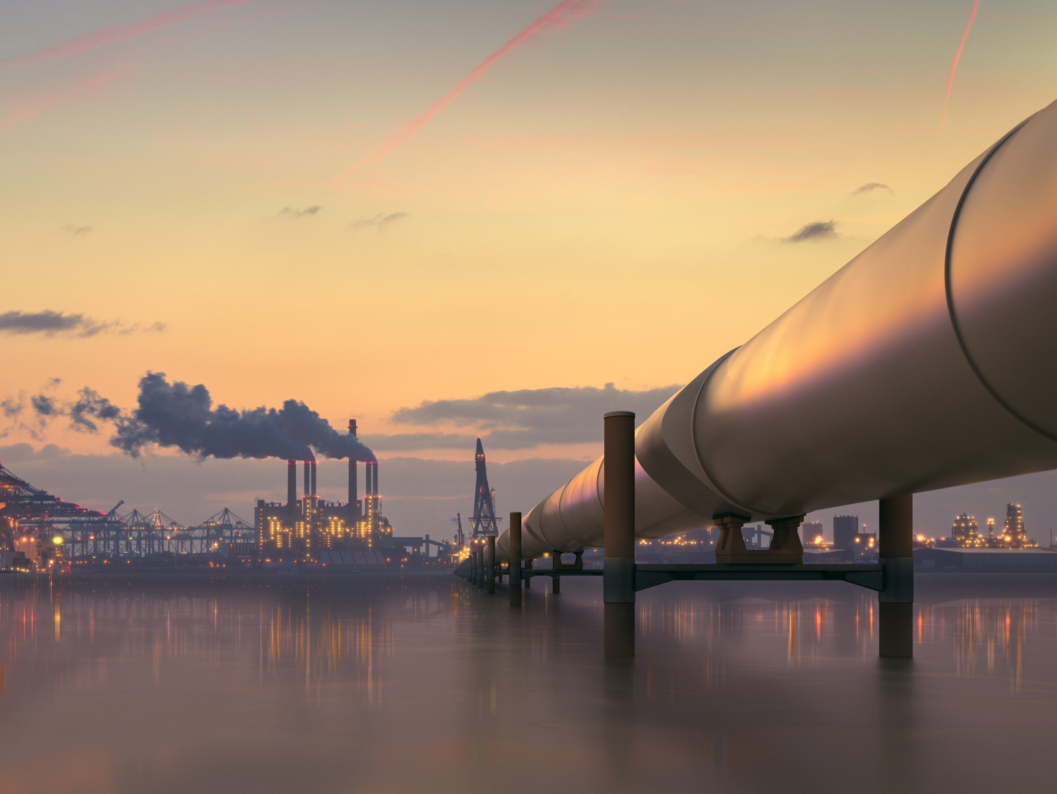 Pipeline in industrial district; methane emissions