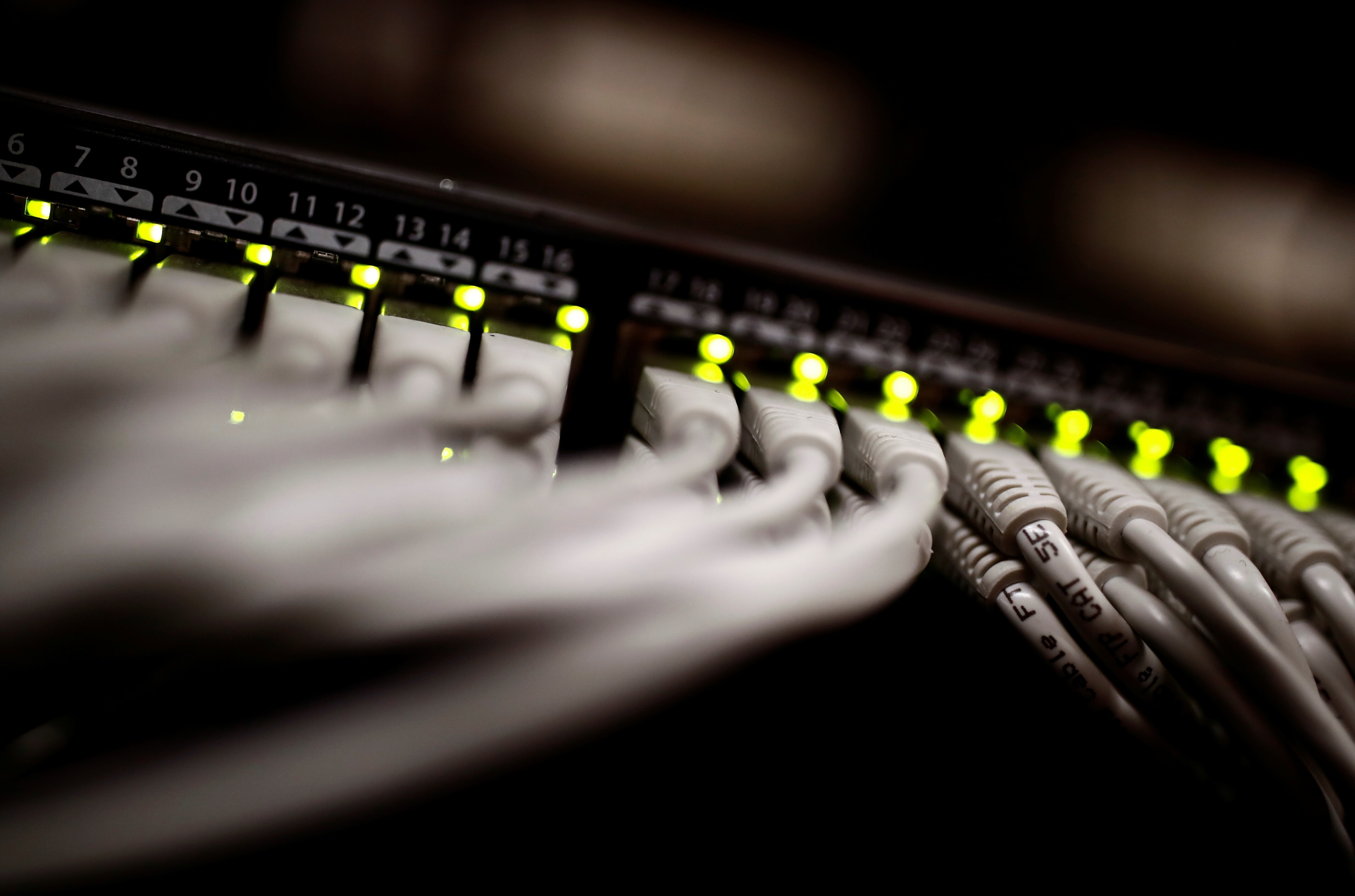 RJ45 cables are pictured inside the data centre operated by French telecoms operator Iliad in Paris, France, March 4, 2019.