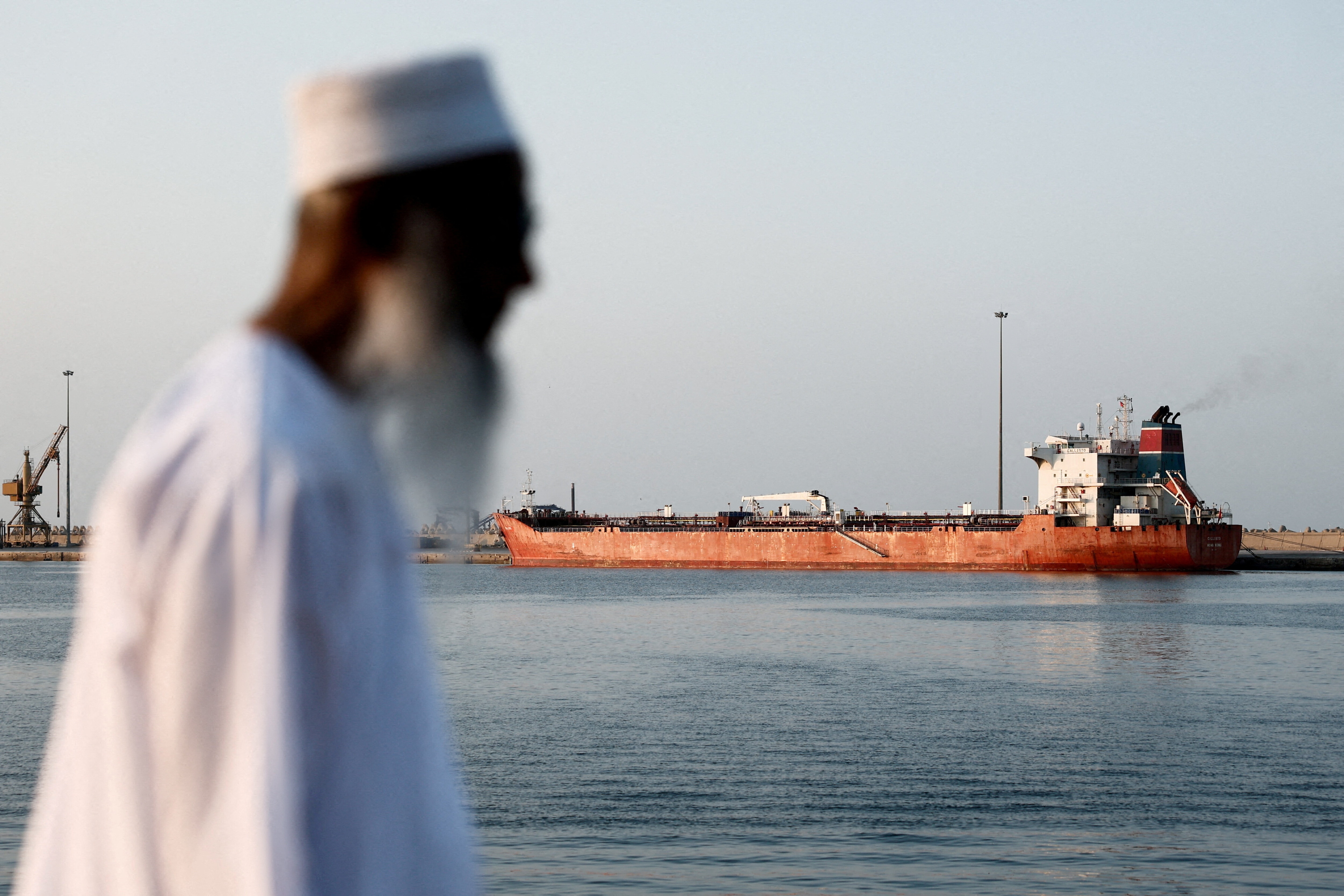 FILE PHOTO: The Callisto tanker sits anchored in Port Sultan Qaboos as the traffic is down in the Strait of Hormuz, amid the U.S.-Israeli conflict with Iran, in Muscat, Oman, March 12, 2026. REUTERS/Benoit Tessier/File Photo/File Photo