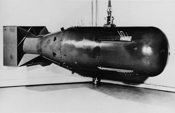 An atomic bomb of the "Little Boy" type, the kind which detonated over Hiroshima, Japan, is seen in an undated photograph. Los Alamos Scientific Laboratory/Naval History and Heritage Command/Handout via REUTERS. THIS IMAGE HAS BEEN SUPPLIED BY A THIRD PARTY.