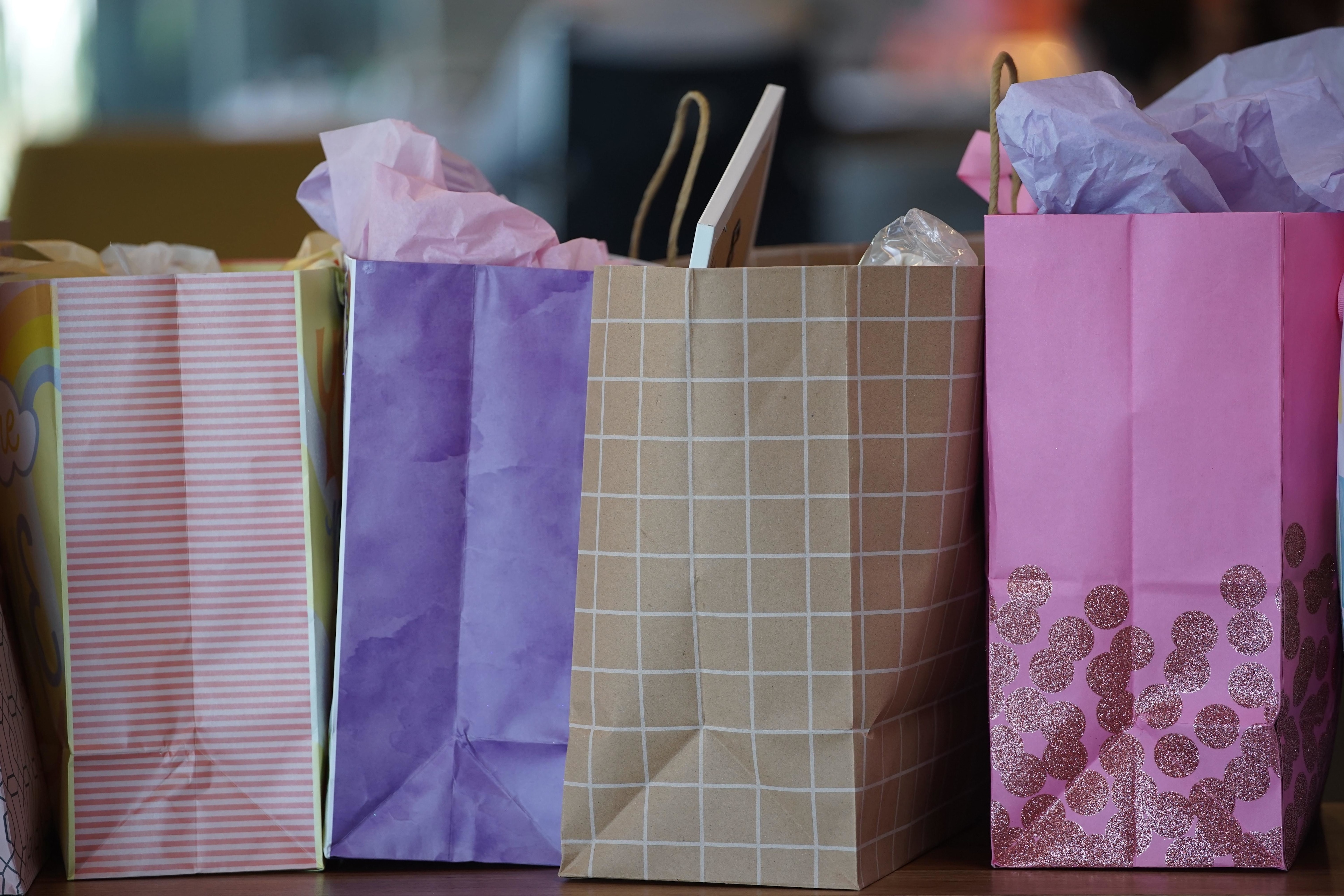 A line of shopping bags.