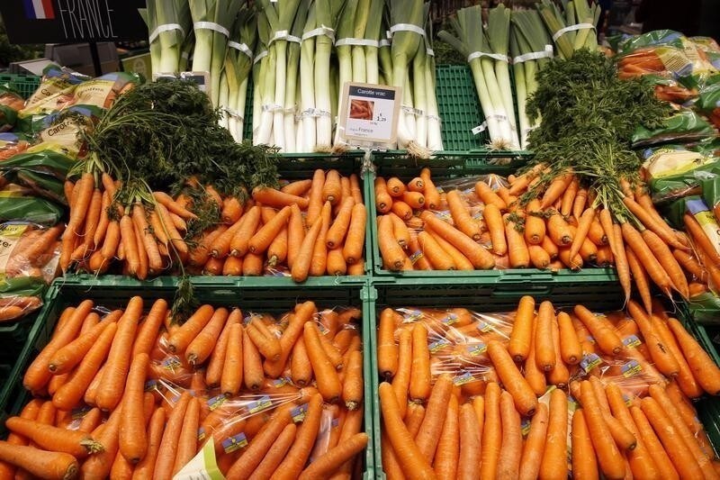 Carrots grown in France are displayed at the vegetables section at the Carrefour supermarket in Lille, France, November 5, 2015.