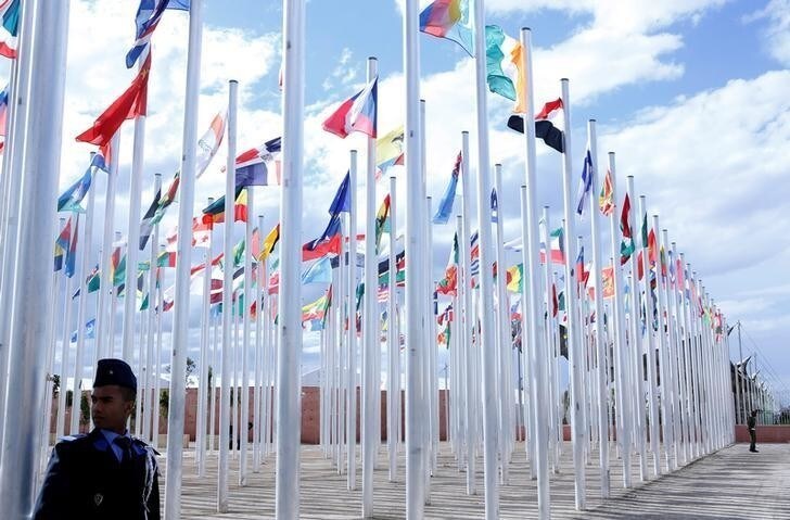 Flags from different countries are displayed at the World Climate Change Conference 2016 (COP22) in Marrakech, Morocco, November 6, 2016. REUTERS/Youssef Boudlal