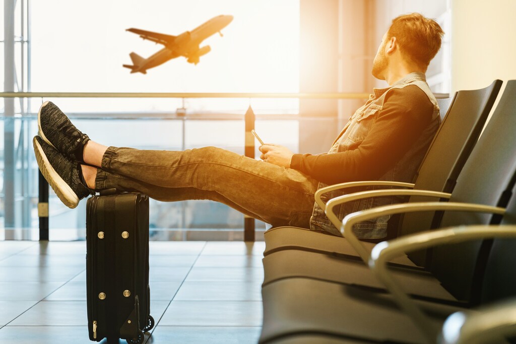 A person sitting in an airport.