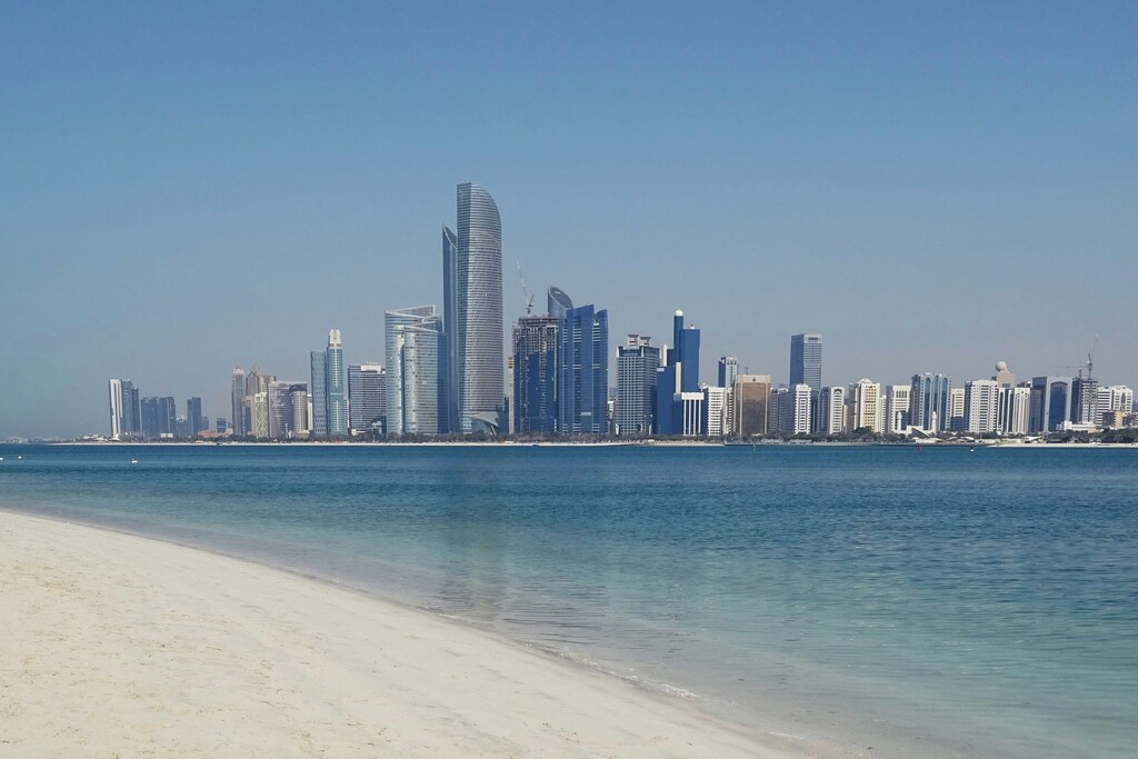 A shoreline view of Abu Dhabi in the Middle East