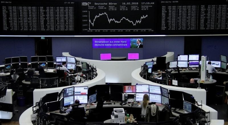 The German share price index, DAX board, is seen at the stock exchange in Frankfurt, Germany, February 16, 2018. REUTERS/Staff/Remote - RC128A9640F0