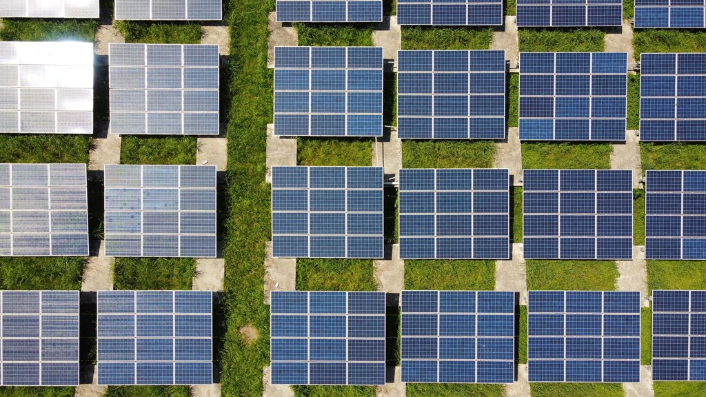 shown here are some solar panels. Investing in clean energy is important for green economic growth