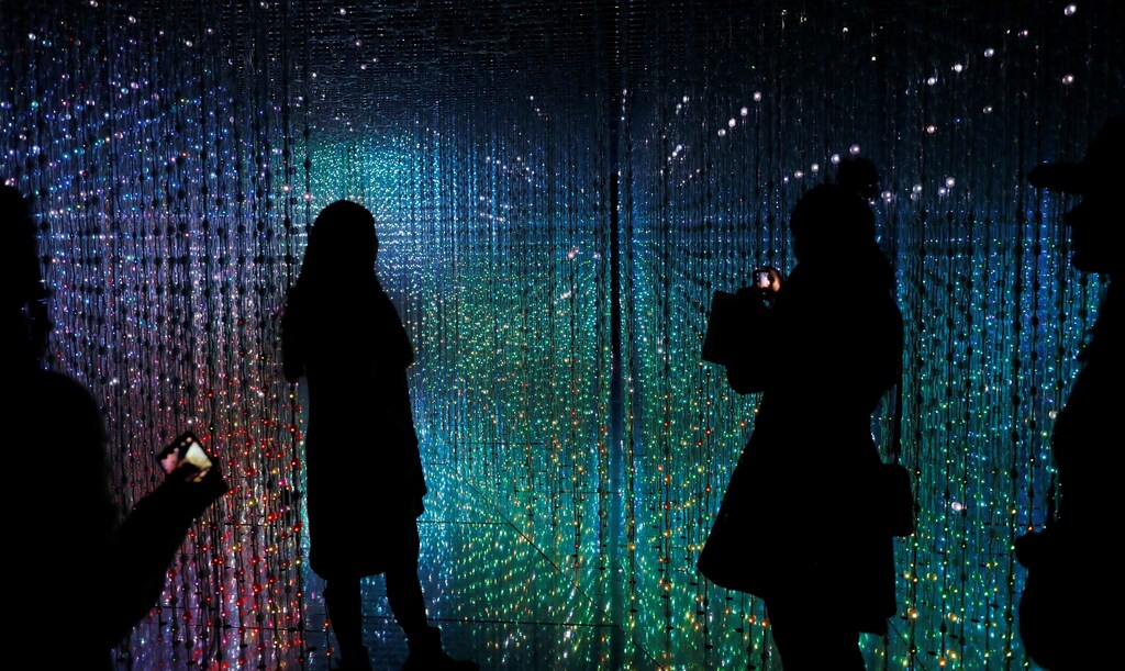 Visitors look at a digital installation which is a part of "Dance! Art Exhibition, Learn & Play!" by Japanese group teamLab in Taipei, Taiwan January 16, 2017.