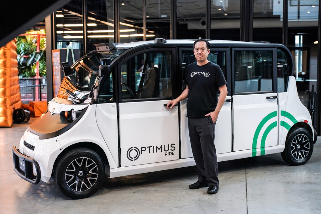CEO and Co-founder Ryan Chin poses as Optimus Ride launches a self-driving car at the Brooklyn Navy Yard in the Brooklyn borough of New York City, U.S., August 5, 2019. Picture taken August 5, 2019. REUTERS/Jeenah Moon - RC1D1509CAA0