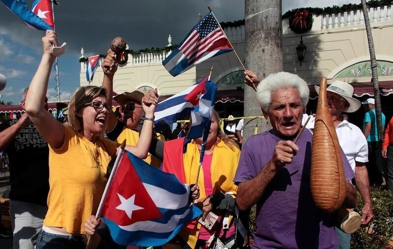 People celebrate a day after the announcement of the death of Cuban revolutionary leader Fidel Castro in the Little Havana district of Miami, Florida, U.S. November 27, 2016.
