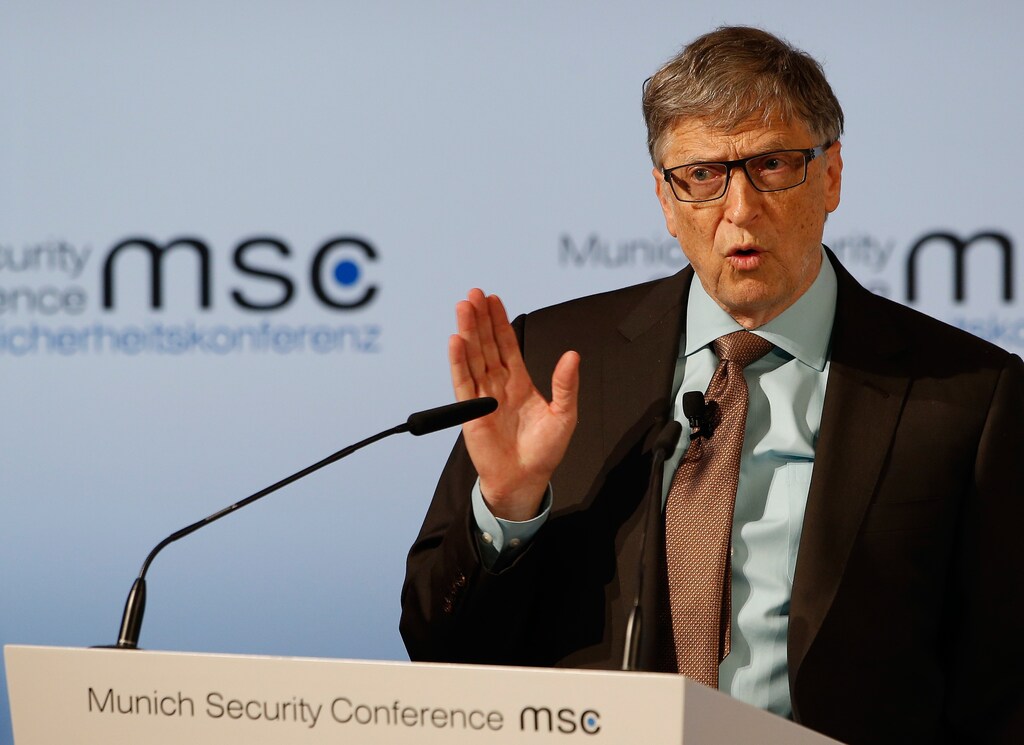 Microsoft founder Bill Gates delivers his speech during the 53rd Munich Security Conference in Munich, Germany, February 18, 2017. REUTERS/Michaela Rehle - RTSZ9I5