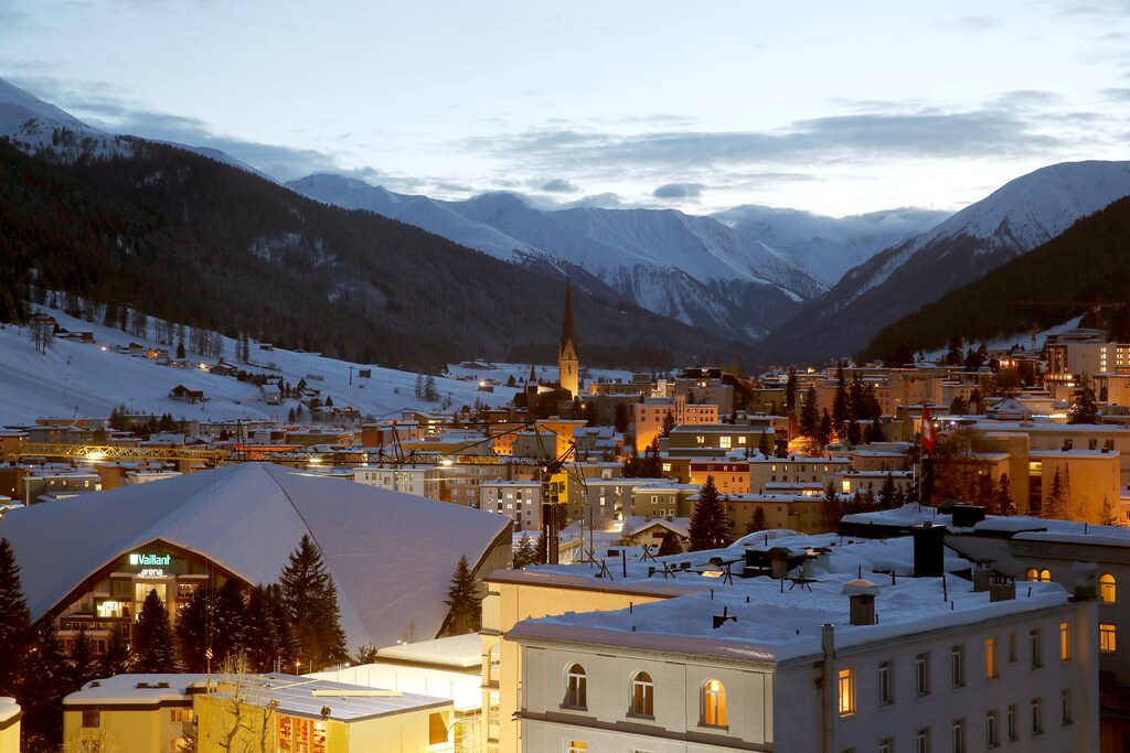 A night view shows the Swiss mountain resort of Davos, Switzerland, January 11, 2018.
