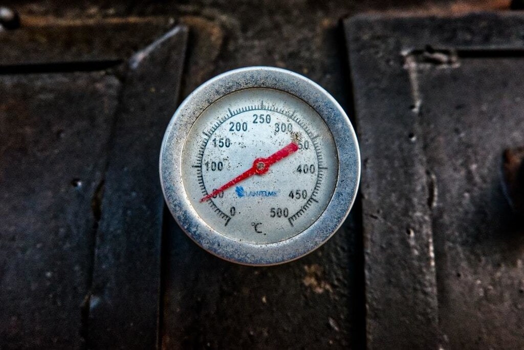 thermometer on a barbecue smoker