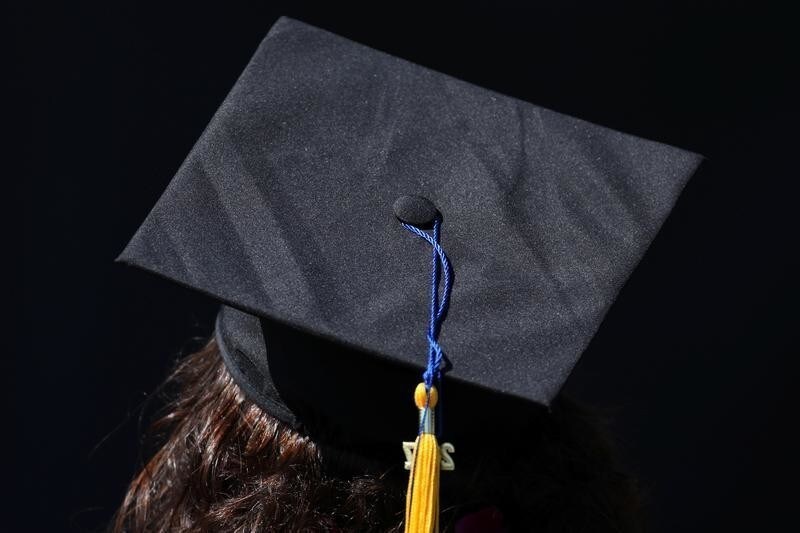 The top of the cap of a graduating student is pictured during their graduation ceremony at UC San Diego in San Diego, California, U.S. June 17, 2017. REUTERS/Mike Blake - RC1B5733FB90