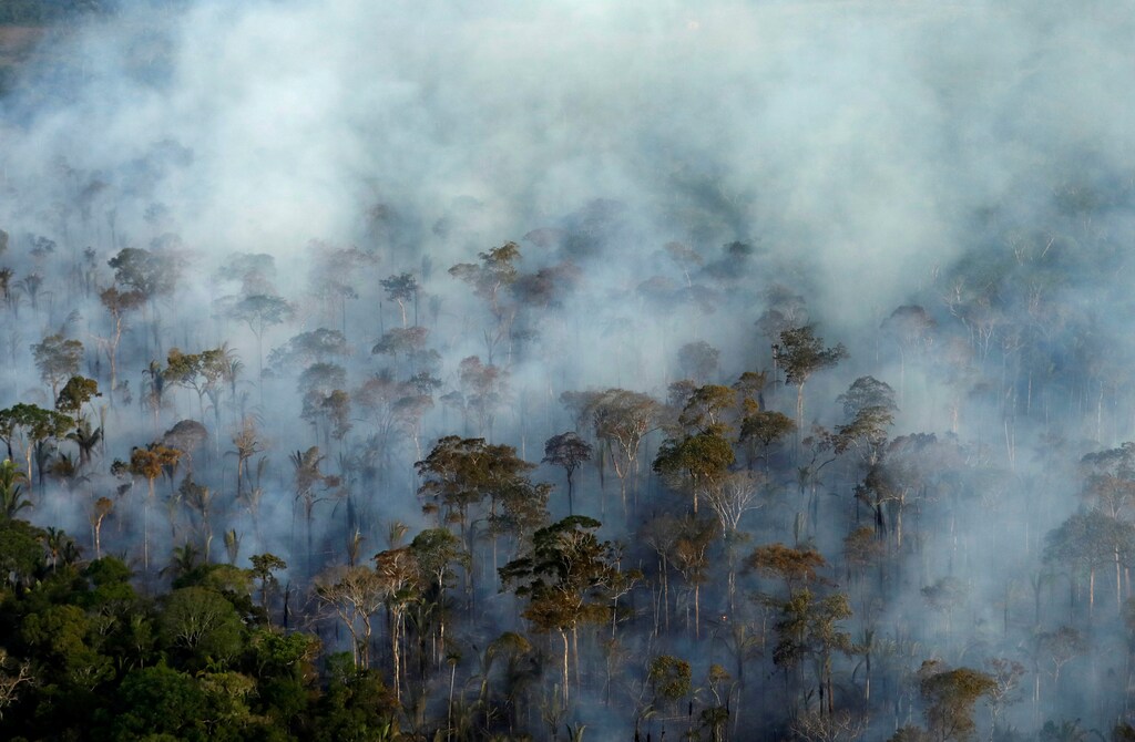 Smoke billows during a fire in an area of the Amazon rainforest near Porto Velho, Rondonia State, Brazil, September 10, 2019. Picture taken September 10, 2019. REUTERS/Bruno Kelly TPX IMAGES OF THE DAY - RC194A9210F0