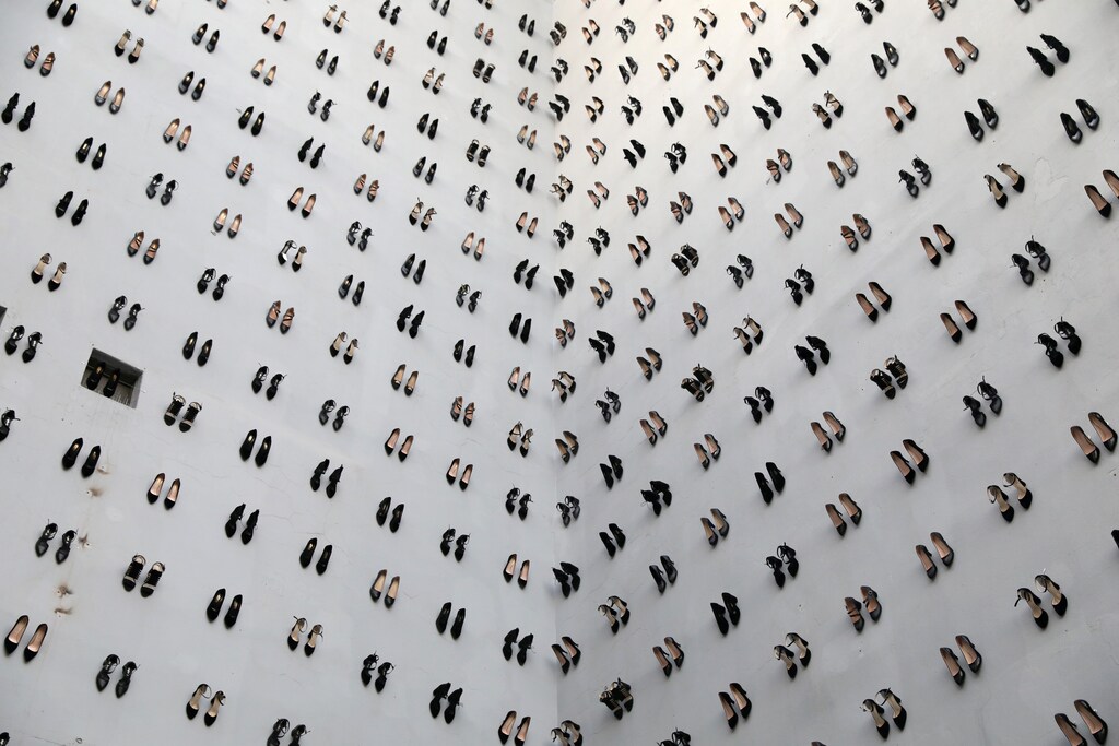 An art installation by Turkish artist Vahit Tuna with 440 pairs of high heels, the number of women murdered by men in Turkey in 2018, symbolizing the victims of domestic violence, is pictured in Istanbul, Turkey, September 11, 2019. REUTERS/Mesude Bulbul