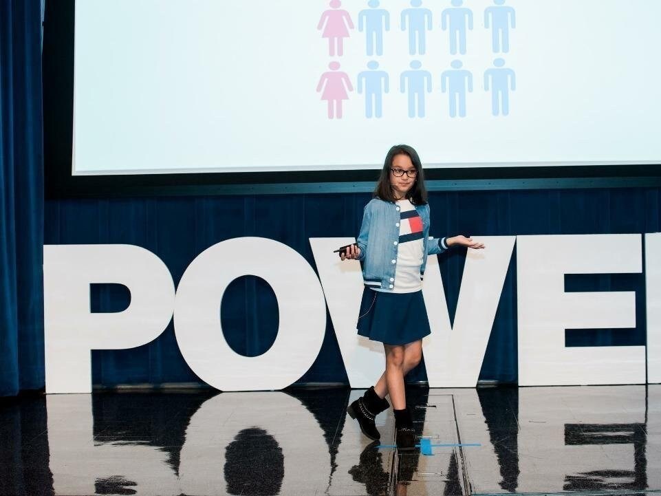Mehta speaking at Microsoft's Women in Technology conference.
