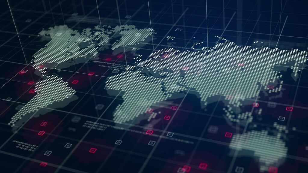 Digital World Map Hologram Blue Background. AI digital sovereignty