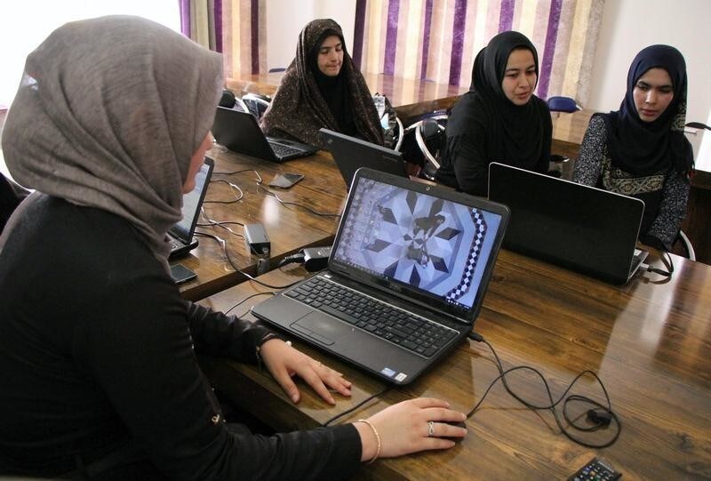 Afghan coders practice at the Code to Inspire computer training center in Herat, Afghanistan April 24, 2018. Picture taken April 24, 2018.