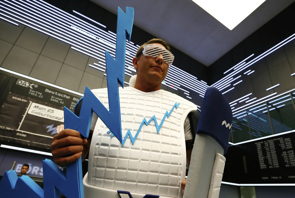 a man dressed in a costume representing a positive business growth