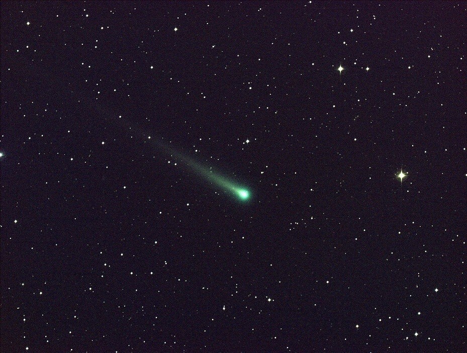 Comet ISON is seen in this five-minute exposure taken at NASA's Marshall Space Flight Center (MSFC) on November 8 at 5:40 a.m. EST (1040 GMT), courtesy of NASA. The image has a field of view of roughly 1.5 degrees by 1 degree and was captured using a colour charge-coupled device (CCD) camera attached to a 14" (36 cm) telescope located at Marshall. At the time of this picture, Comet ISON was 97 million miles (156 million km) from Earth, heading toward a close encounter with the sun on November 28. Located in the constellation of Virgo, it is now visible in a good pair of binoculars.