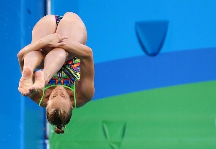 2016 Rio Olympics - Diving - Women's 3m Springboard Preliminary - Maria Lenk Aquatics Centre - Rio de Janeiro, Brazil - 12/08/2016. Nadezhda Bazhina (RUS) of Russia competes.