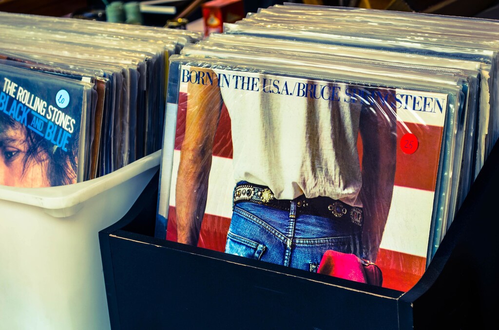Flea market in Barcelona with a Bruce Springsteen album.
