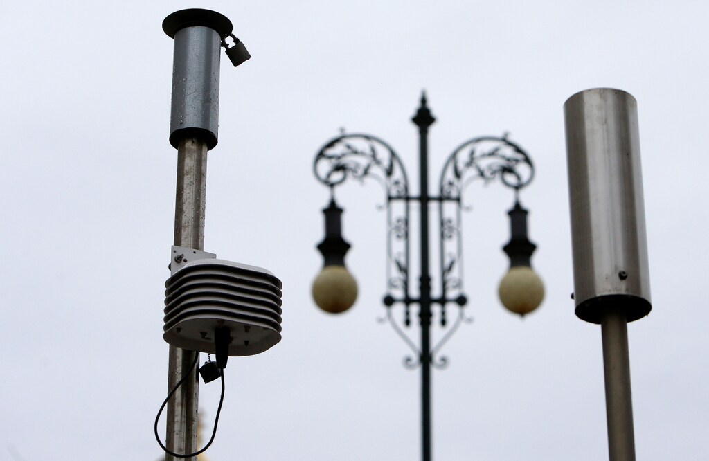 Air quality measuring devices on the top of an automatic monitoring station are seen in Prague, Czech Republic, June 6, 2017: Air monitors can help countries with the clean air