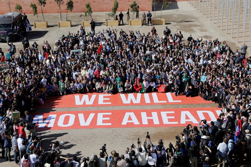 Greenpeace stage a protest outside the UN Climate Change Conference 2016 (COP22) in Marrakech, Morocco, November 18, 2016. REUTERS/Youssef Boudlal - RTX2UA89