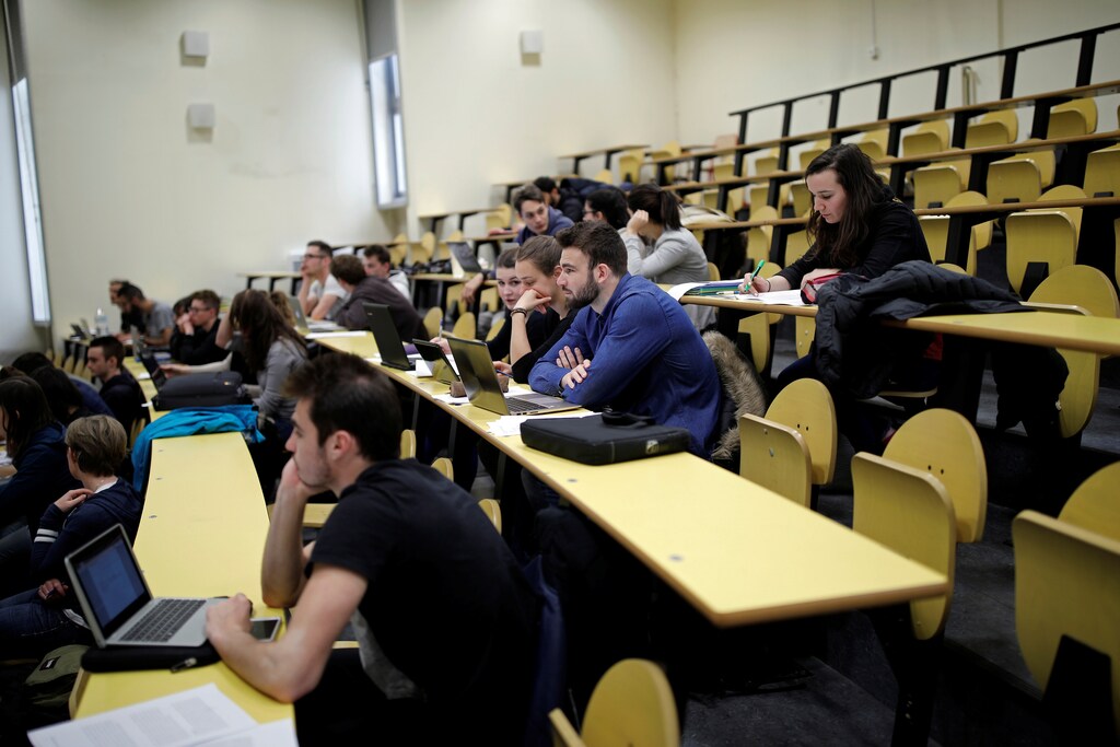 Students attend a class at the Faculty of Sport Sciences at Paris-Sud University in Orsay, France, March 24, 2017.