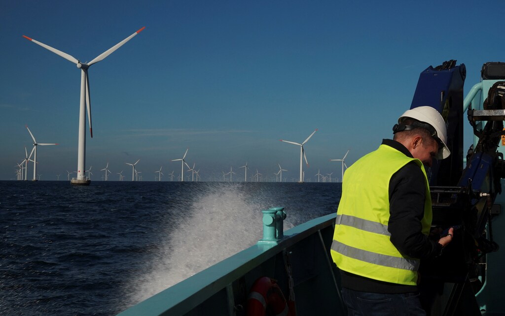A view of the turbines at an offshore wind farm near Nysted, Denmark, September 4, 2023. The global transformation of our energy system towards sustainable and renewable sources will also be a global jobs transformation.