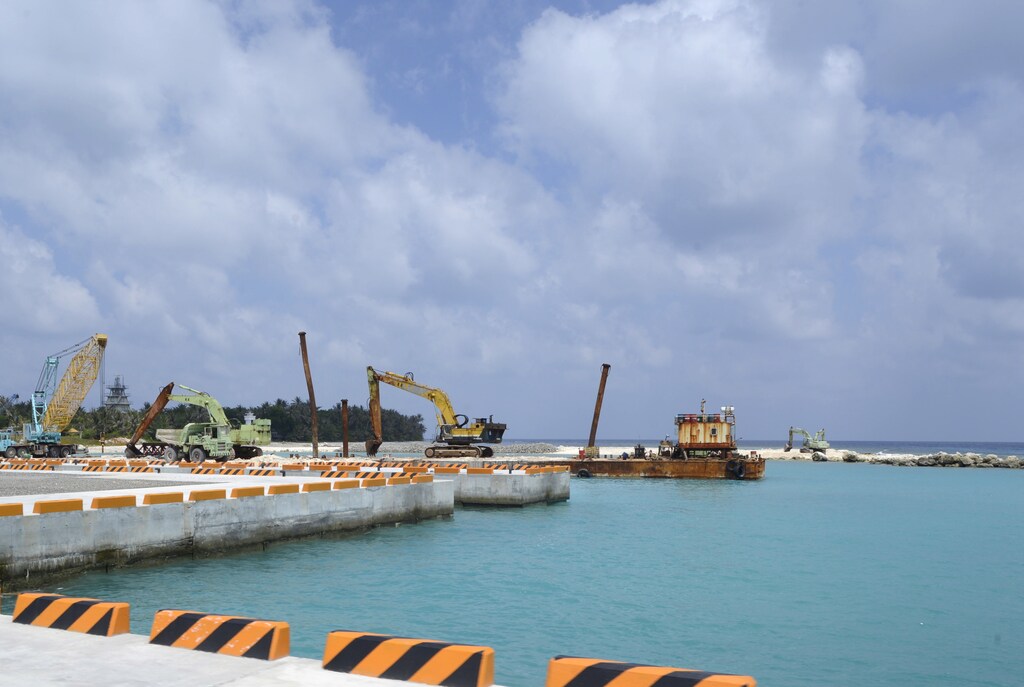 A construction site of a pier, in Itu Aba, which the Taiwanese call Taiping, at the South China Sea, March 23, 2016. REUTERS/Fabian Hamacher - GF10000357114