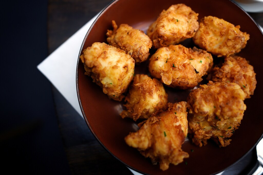 A dish of halibut goujons is seen at Chef Christopher Haatuft's restaurant Lysverket in Bergen, Norway, July 31, 2018. Picture taken July 31, 2018. To match Special Report OCEANS-TIDE/FOOD REUTERS/Clodagh Kilcoyne - RC1619003980