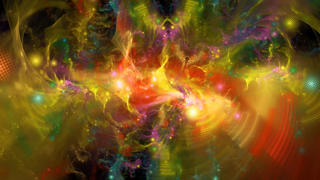 Colorful quantums with waves and particles, computer generated abstract background, 3D rendering science