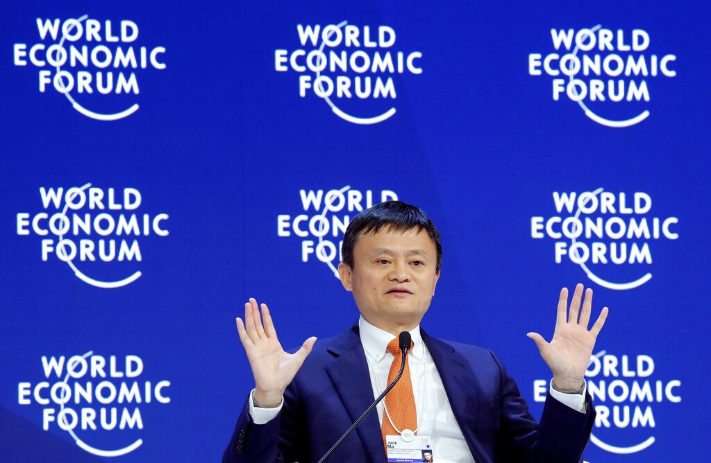 Jack Ma, Executive Chairman of Alibaba Group Holding, gestures as he speaks the World Economic Forum (WEF) annual meeting in Davos, Switzerland January 24, 2018. REUTERS/Denis Balibouse - RC13A5FD8500