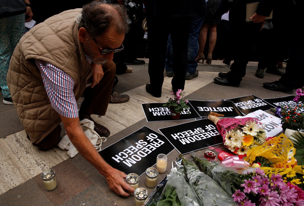 A memorial in Malta following the assassination of investigative journalist Daphne Caruana Galizia in October 2017