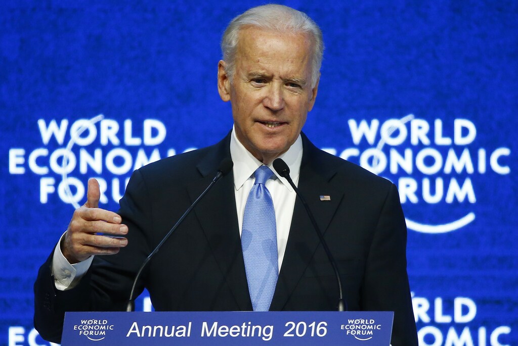 U.S. Vice President Joe Biden addresses the attendees during the Annual Meeting 2016 of the World Economic Forum (WEF) in Davos, Switzerland January 20, 2016. REUTERS/Ruben Sprich - RTX239G1