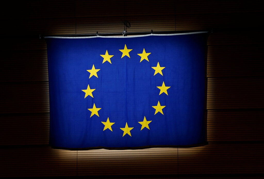 An European Union (EU) flag is pictured during a ceremony in Lausanne, Switzerland May 4, 2017. REUTERS/Denis Balibouse - RC11FCAA6E10