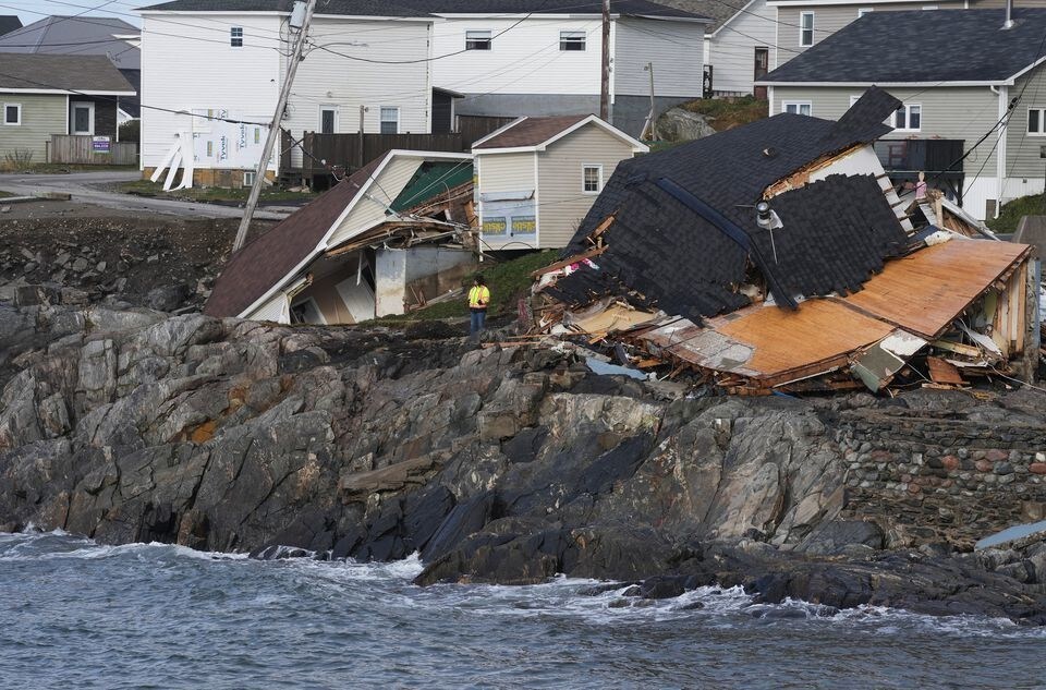 Houses destroyed by Hurricane Fiona in Port aux Basques, Newfoundland, Canada.