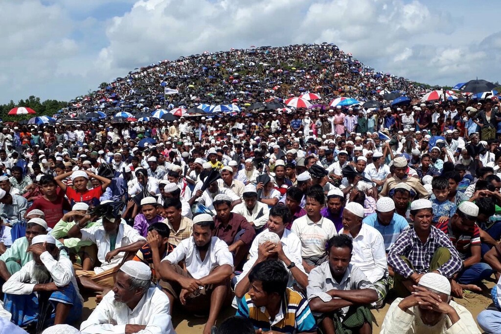 Rohingya refugees gather to mark the second anniversary of the exodus at the Kutupalong camp in Cox's Bazar, Bangladesh, August 25, 2019.